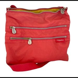 Baggalini coral orange crossbody multiple zippered pockets travel bag